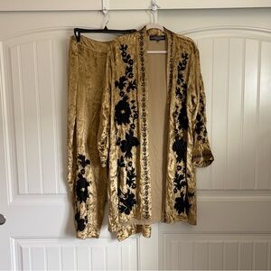 J. Peterman Luminous Velvet Robe Set black floral embroidery size XL